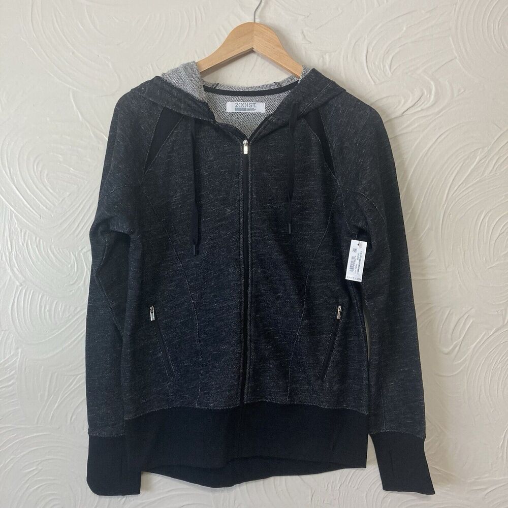 2(X)IST Marled Black French Terry Hoodie Zip Up Running Cotton Blend Jacket M